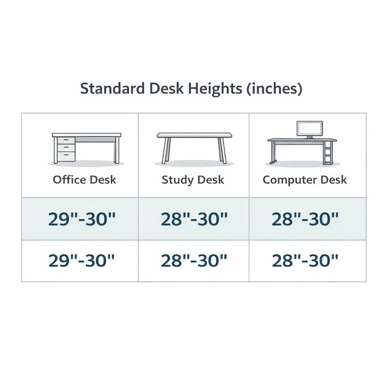 Standard desk height comparison