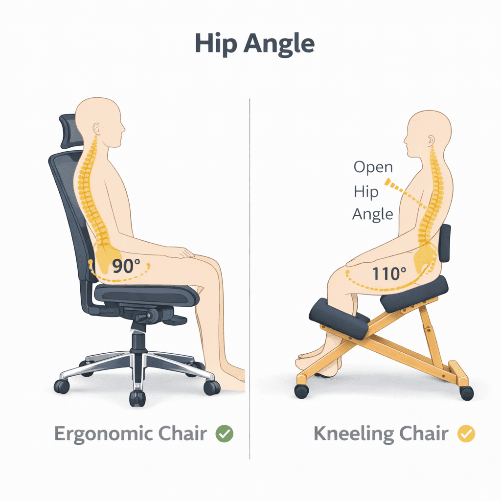 hip angle comparison between ergonomic and kneeling chairs