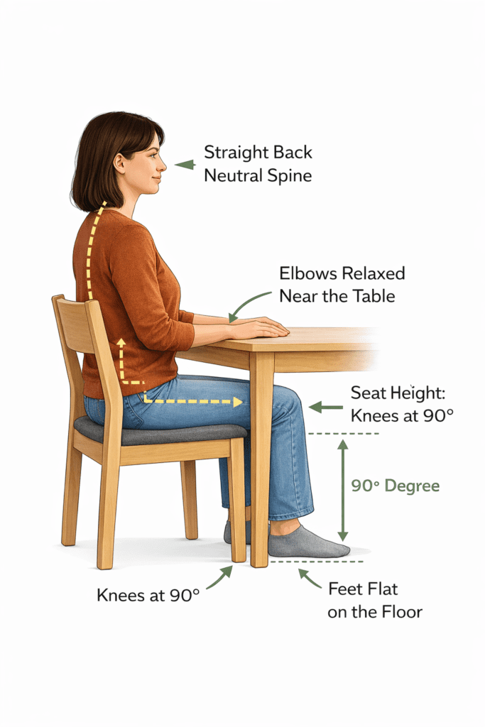 Correct sitting posture on a dining chair