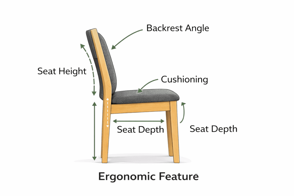 Key ergonomic features of a dining chair