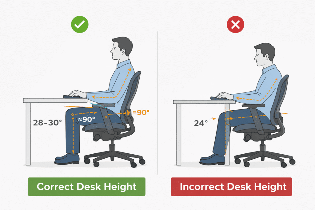 Standard desk height comparison diagram