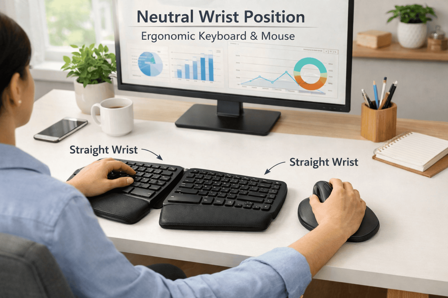 ergonomic wrist position while typing at desk
