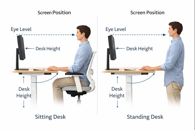 monitor height for sitting and standing desks