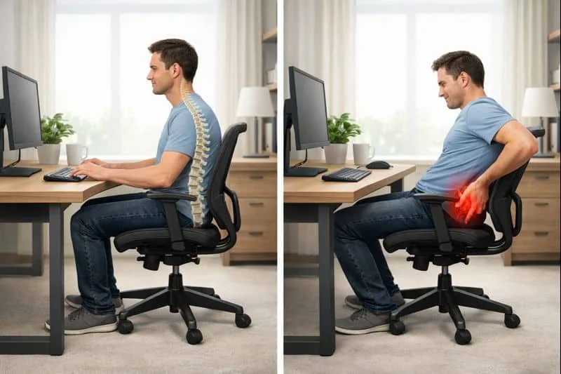 Tailbone pain from sitting caused by prolonged desk posture