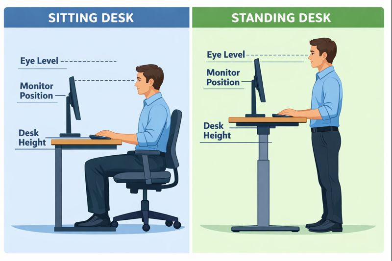 monitor height for sitting and standing desks