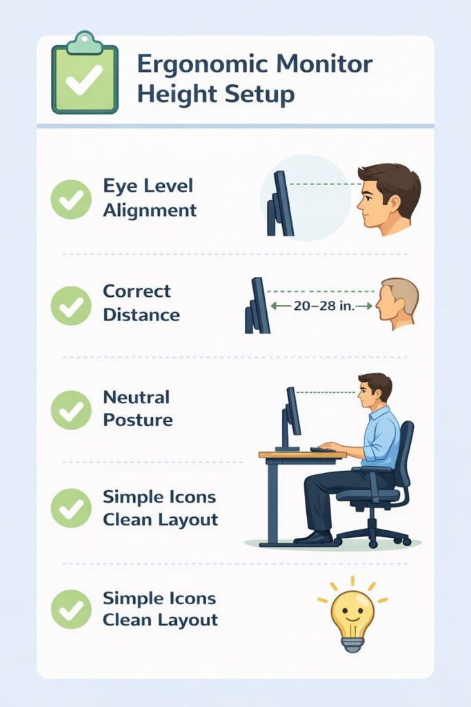 ergonomic monitor height setup checklist
