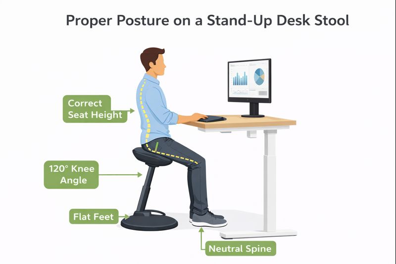 Proper posture when using a stand-up desk stool