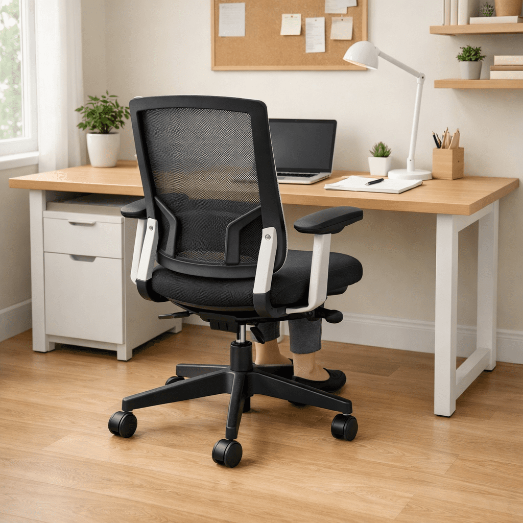 Desk chair dimensions showing proper ergonomic sitting position