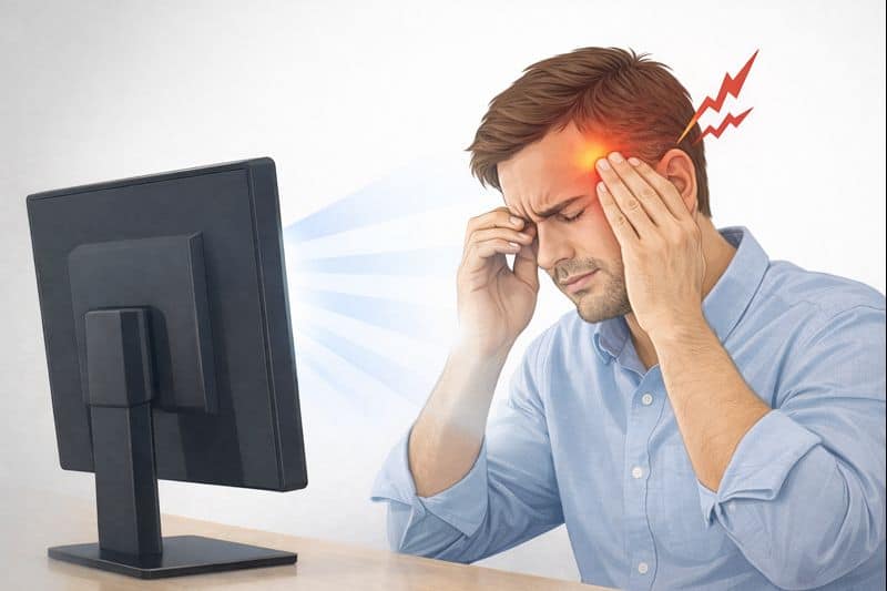 Eye strain and headache caused by screen glare and brightness