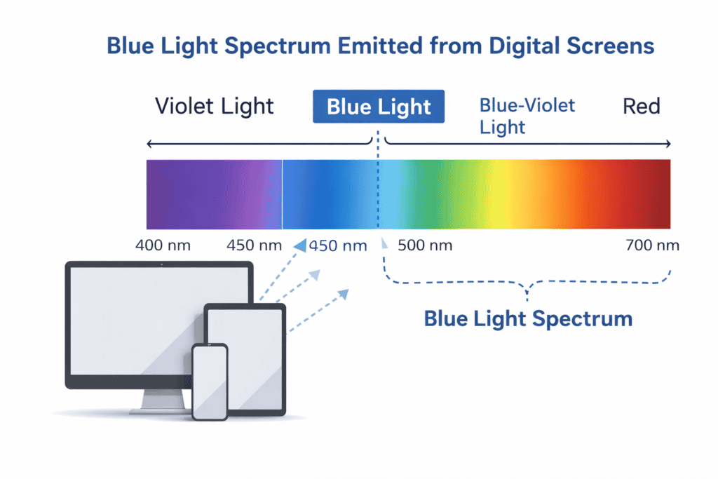 Blue light spectrum emitted from digital screens