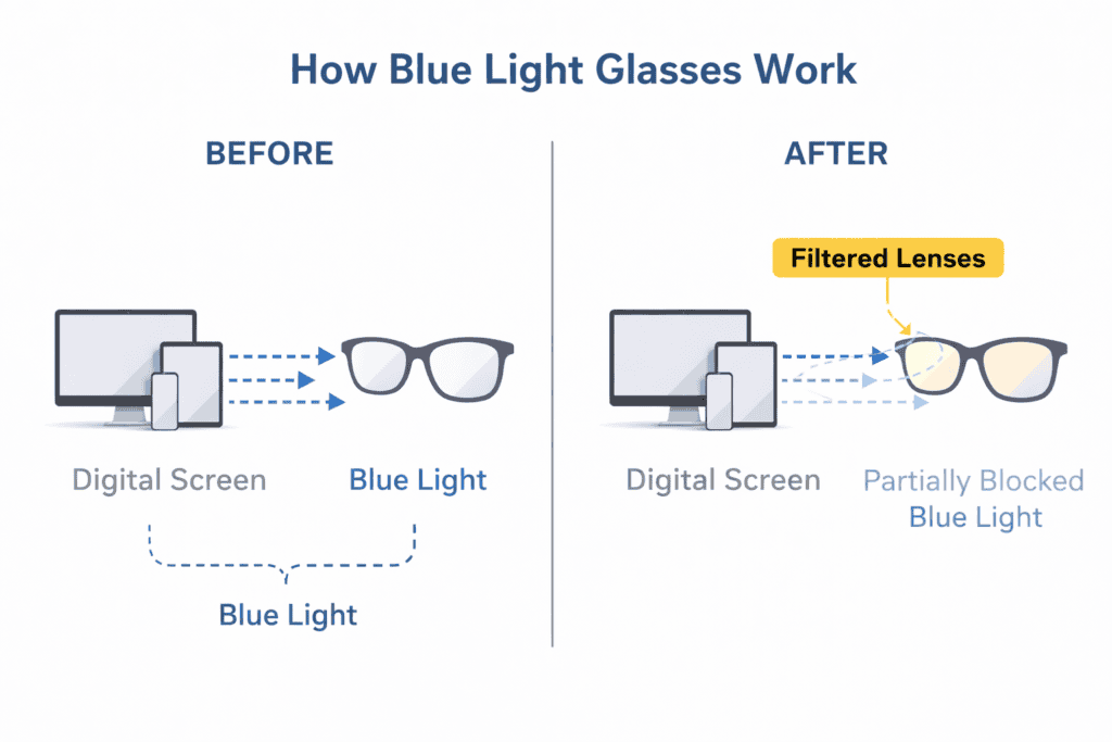 How blue light glasses filter screen light