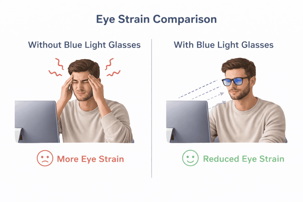 Blue light glasses explained for reducing screen-related eye strain during computer use