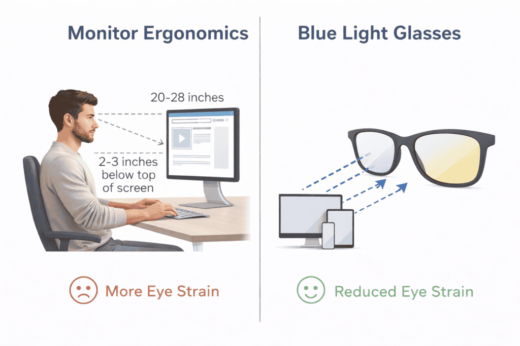 Monitor ergonomics compared to blue light glasses