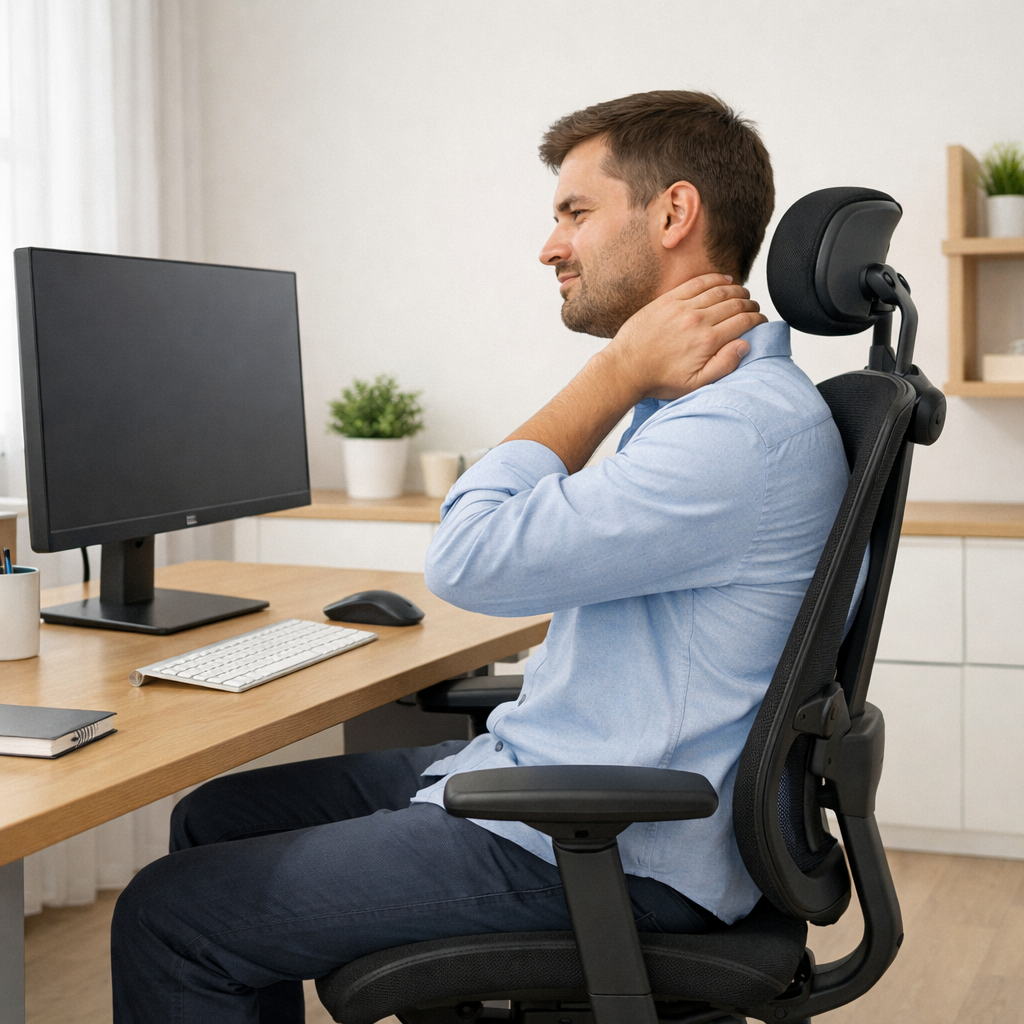 Headrest causes neck pain during long hours of sitting