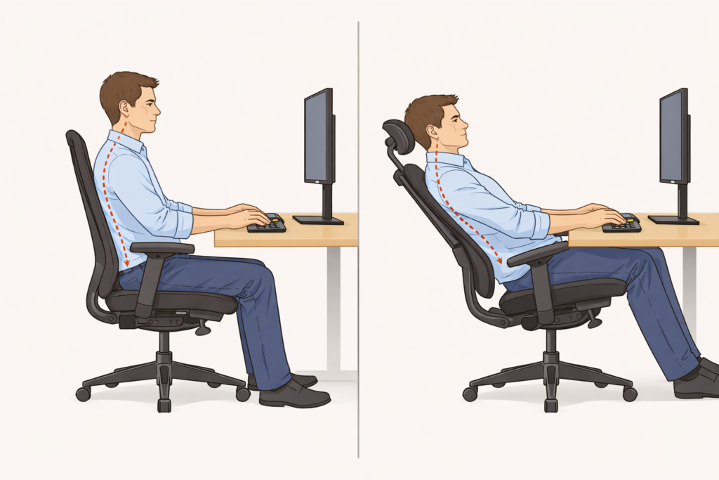 difference between working posture and reclining posture with a headrest