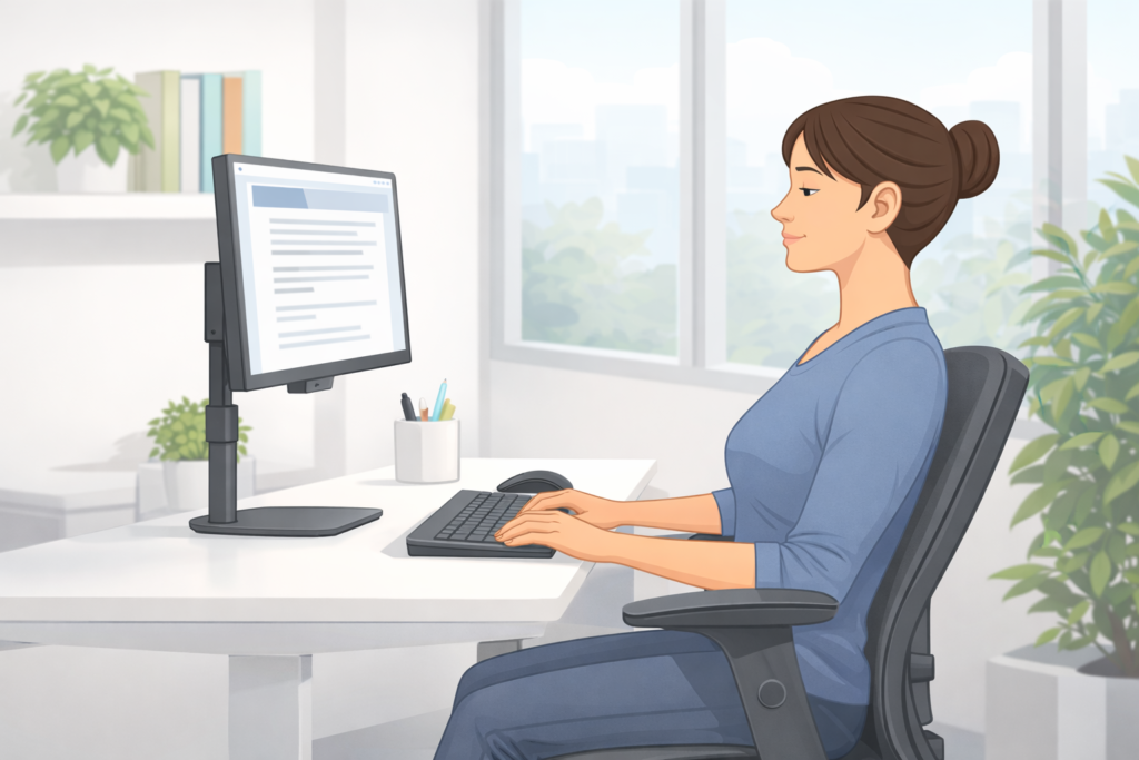 ergonomic workspace setup that reduces neck discomfort