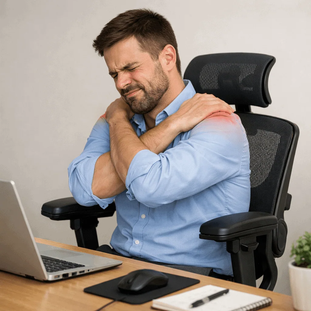 armrest shoulder pain caused by incorrect office chair armrest height