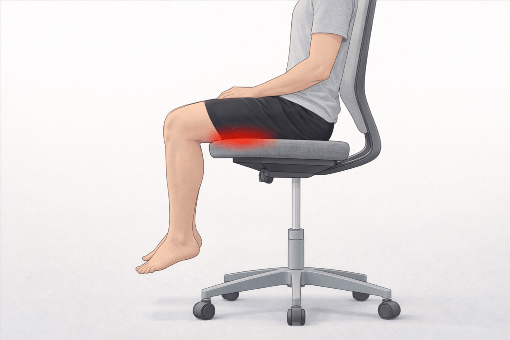 Chair too high causing thigh pressure and feet not flat on floor
