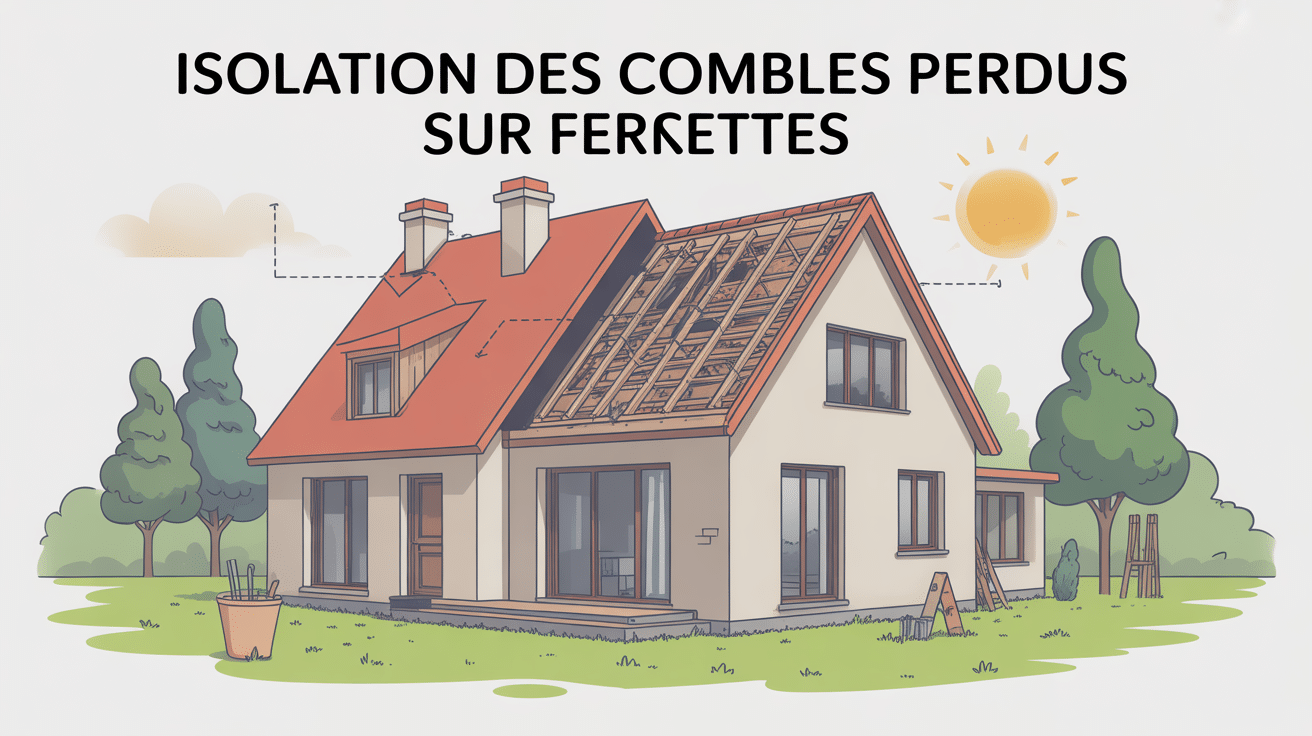 illustration 3D stylisée isolation combles perdues fermettes maison