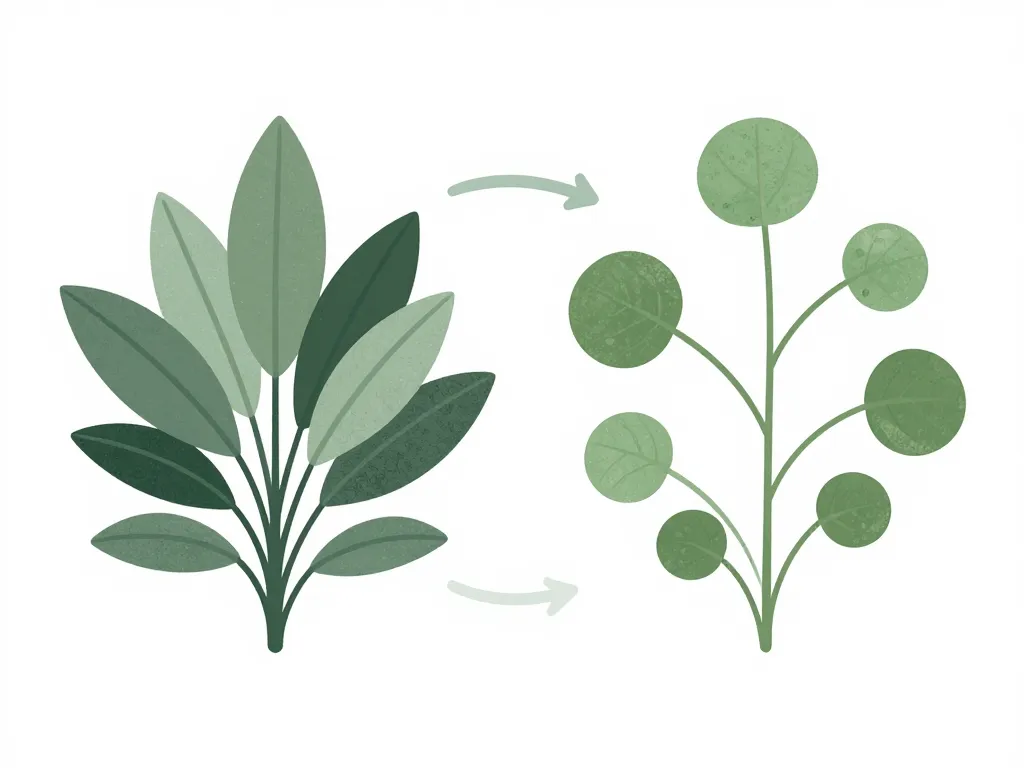 diagramme comparatif peperomia vs pilea silhouettes et feuilles