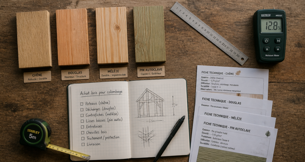achat bois pour colombage échantillons et outils