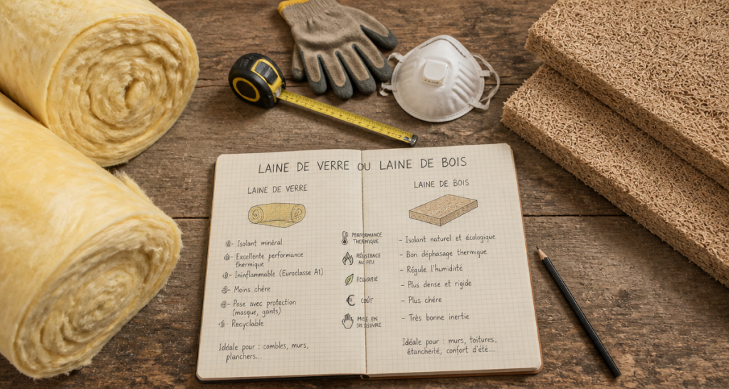laine de verre ou laine de bois sur plan de travail