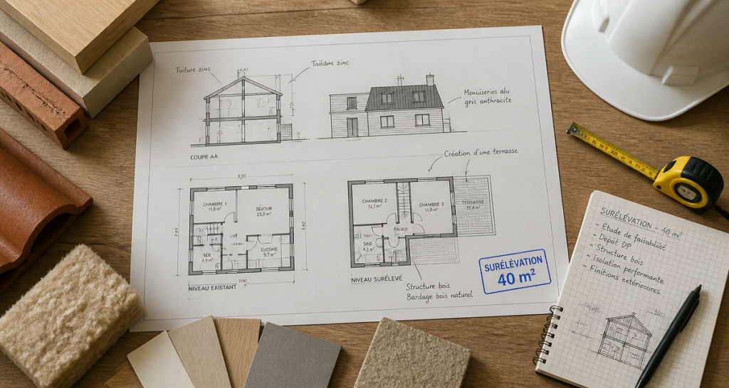 prix surélévation maison 40m2 plan architecte matériaux