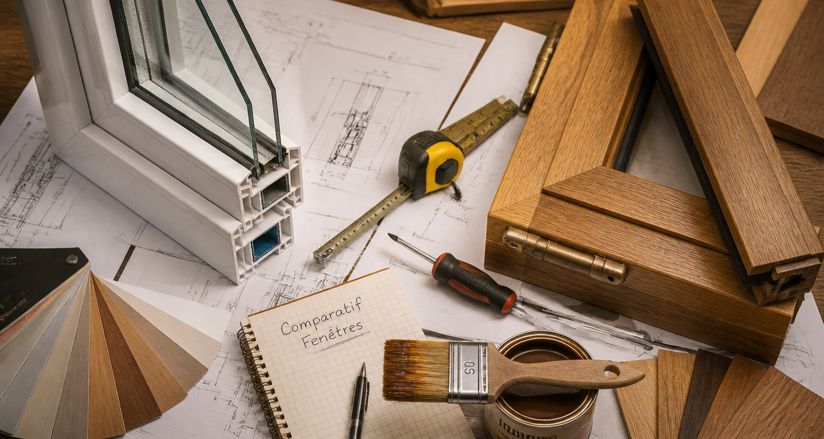 PVC ou bois pour les fenetres, échantillons comparés sur bureau artisan