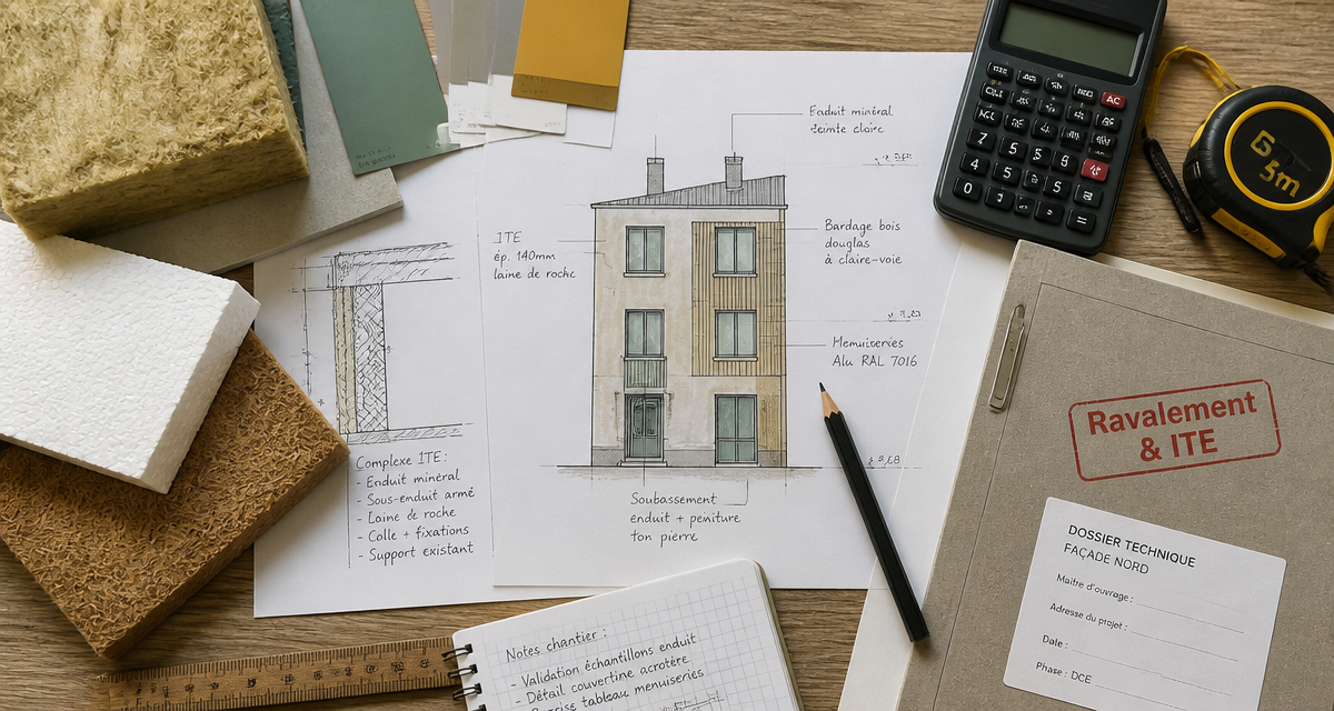 ravalement ite matériaux isolants sur plan façade