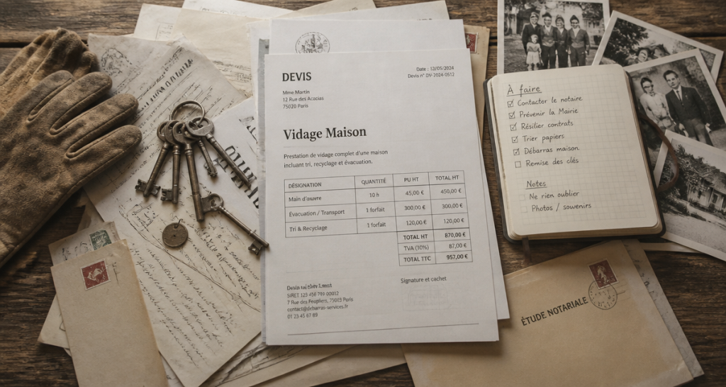 vidage maison table documents succession