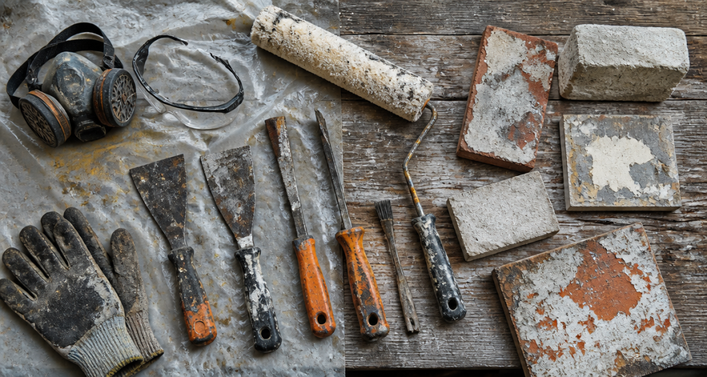 decaper facade peinture outils sur etabli