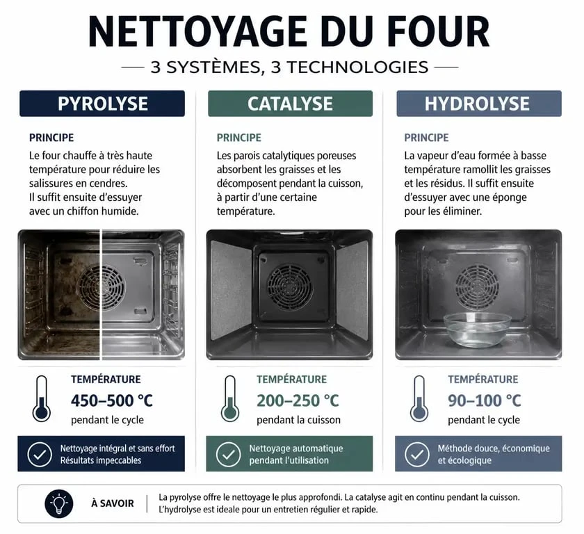 Comparatif des systèmes de nettoyage de four : pyrolyse, catalyse et hydrolyse pour bien choisir son four
