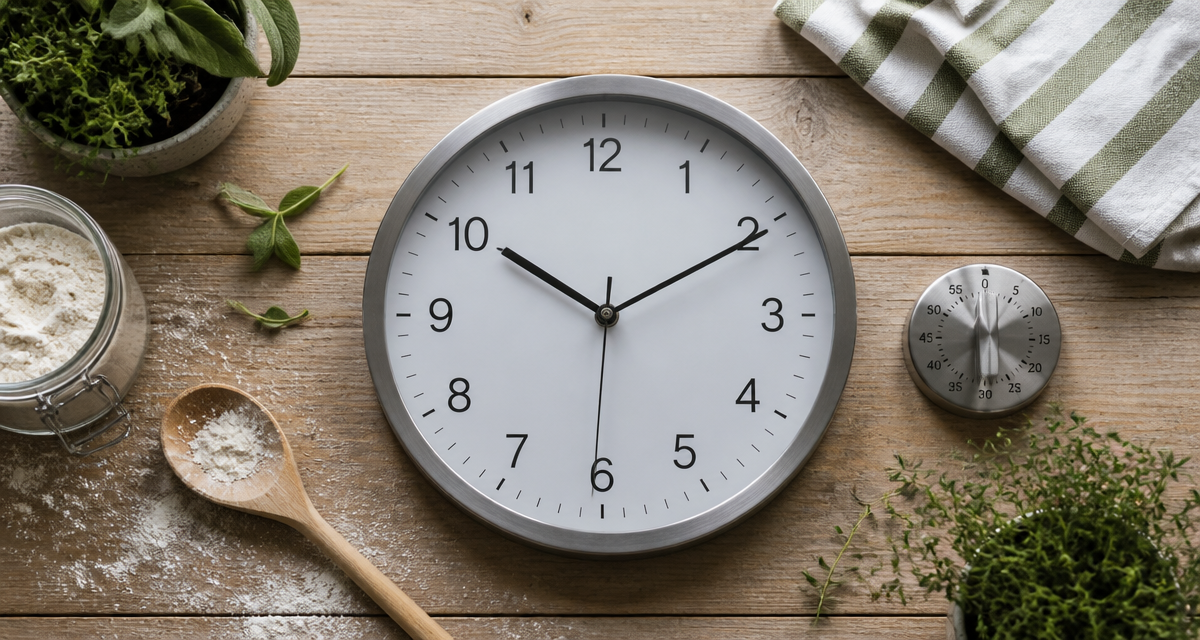 horloge cuisine murale acier inoxydable sur plan de travail