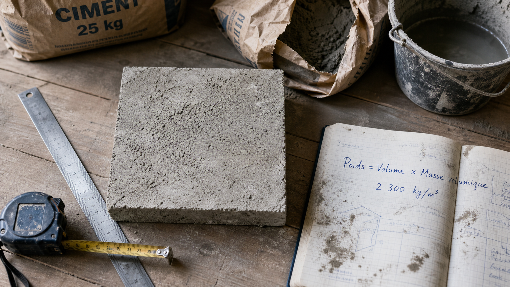 Poid beton et masse volumique 2 200 à 2 400 kg/m³ pour dalle