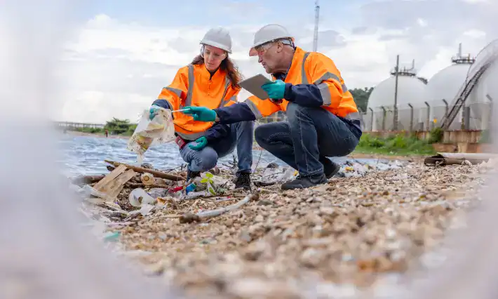 Two consultants performing an environmental evaluation.