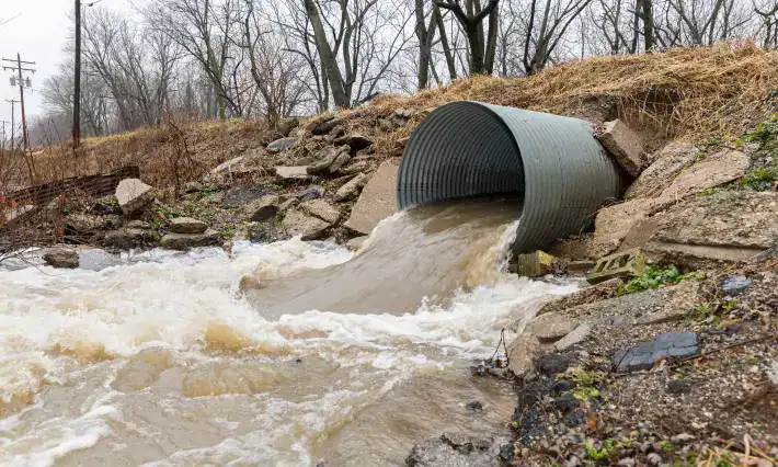 Stormwater coming out of a large pipe.