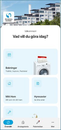 Utseendet på boendeappens förstasida