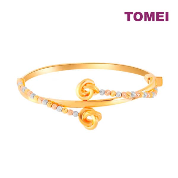 TOMEI Lusso Italia Triple-Tone Knotted Beads Bangle, Yellow Gold 916