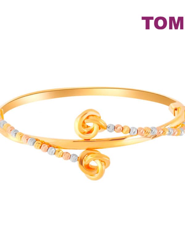 TOMEI Lusso Italia Triple-Tone Knotted Beads Bangle, Yellow Gold 916