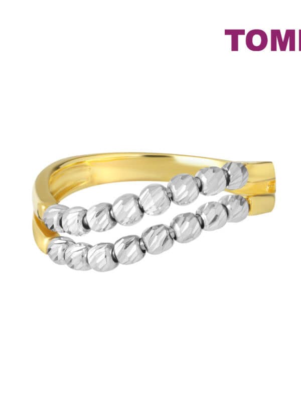 TOMEI Dual-Tone Double Row White Beads Ring, Yellow Gold 916