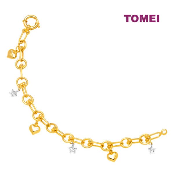 TOMEI Lusso Italia Chain Dual-Tone Heart & Star Bracelet, Yellow Gold 916