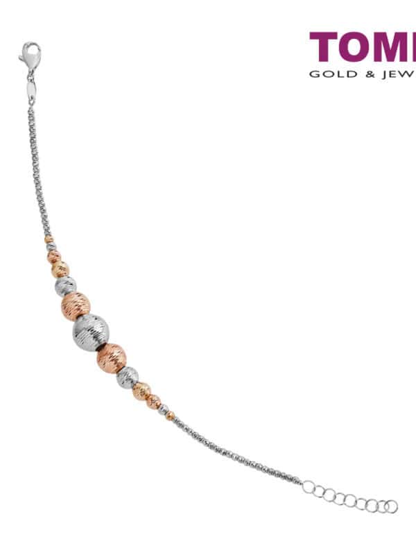TOMEI Dual-Tone Sparkling Balls Bracelet, White+Rose Gold 585