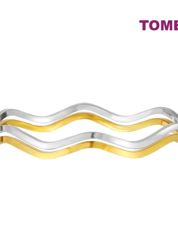 TOMEI Dual-Tone Wavy Bangle, Yellow Gold 916
