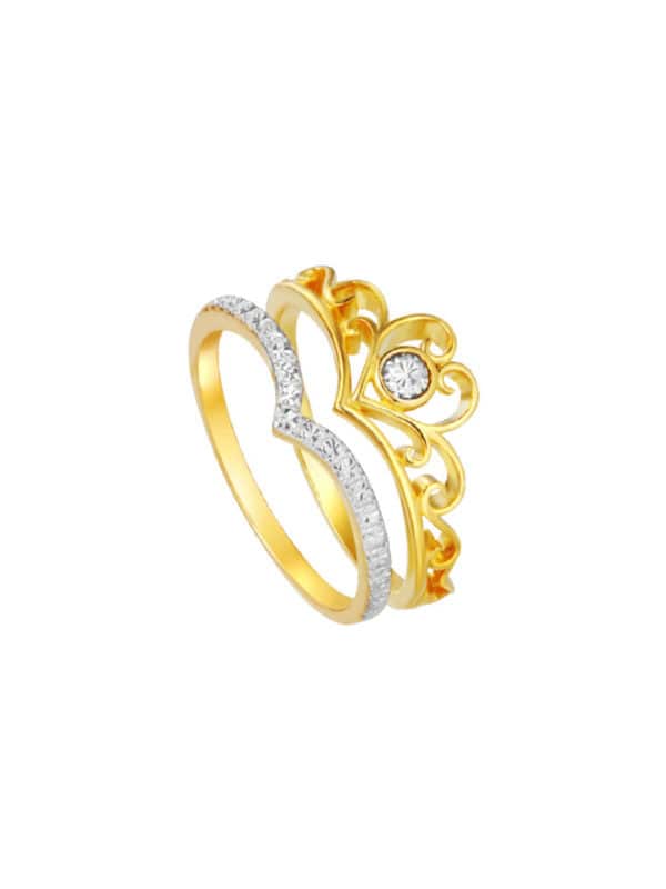 TOMEI Diamond Cut Collection Princess Crown Stackable Ring (2 Pcs), Yellow Gold 916