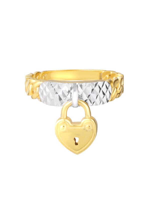 TOMEI Lusso Italia Dual-Tone Love Lock Ring, Yellow Gold 916