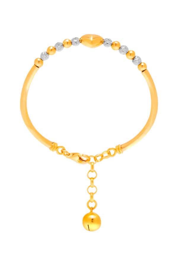 TOMEI Kids Dual- Tone Heart and Beads Bangle, Yellow Gold 916