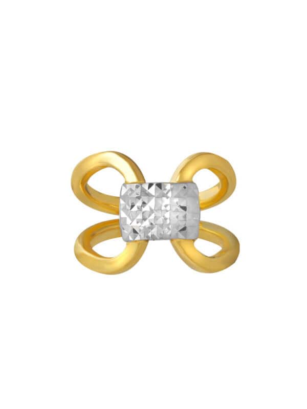 TOMEI Dual-Tone X-Shaped Ring, Yellow Gold 916