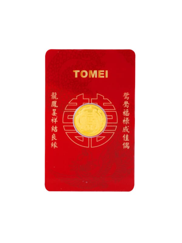 TOMEI A Pair from Paradise Dragon & Phoenix Double Happiness Wafer 3.8G, Fine Gold 9999