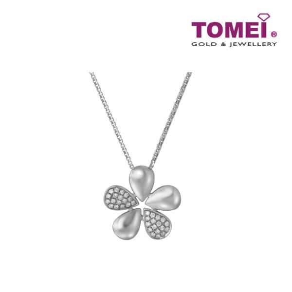 TOMEI Five Leaf Clover Diamond Pendant Set White Gold 375
