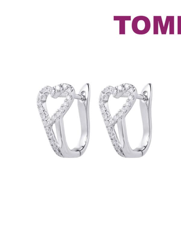 TOMEI Heart Loop Earrings, White Gold 585